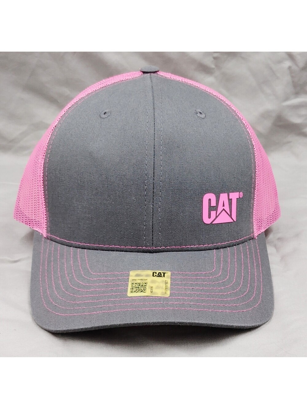 CAT Caterpillar Richardson 112 Trucker Hat Gray Pink Mesh Snapback New